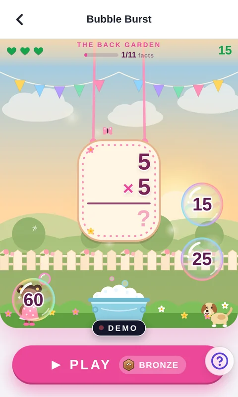 Bubble Burst, a Math Arena game, on a phone
