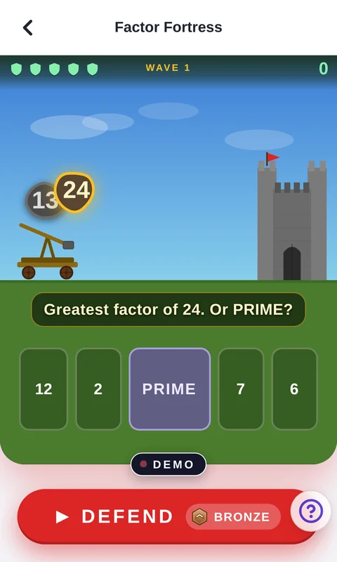 Factor Fortress, a Math Arena factoring game, on a phone