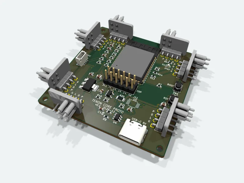 Square core board with magnetic connectors on each side, 3D render